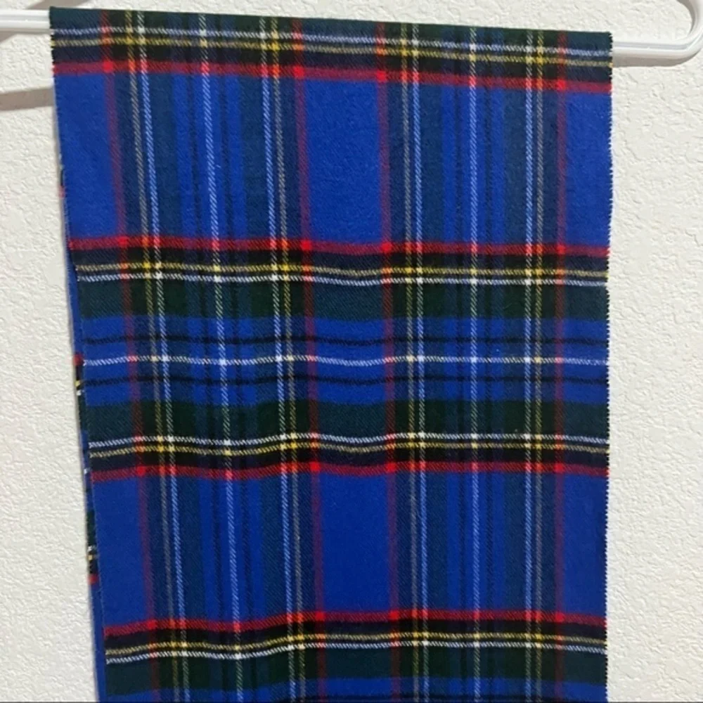 Blue Plaid Tartan Fleece Scarf Extra Long Tassels Fringe Unisex